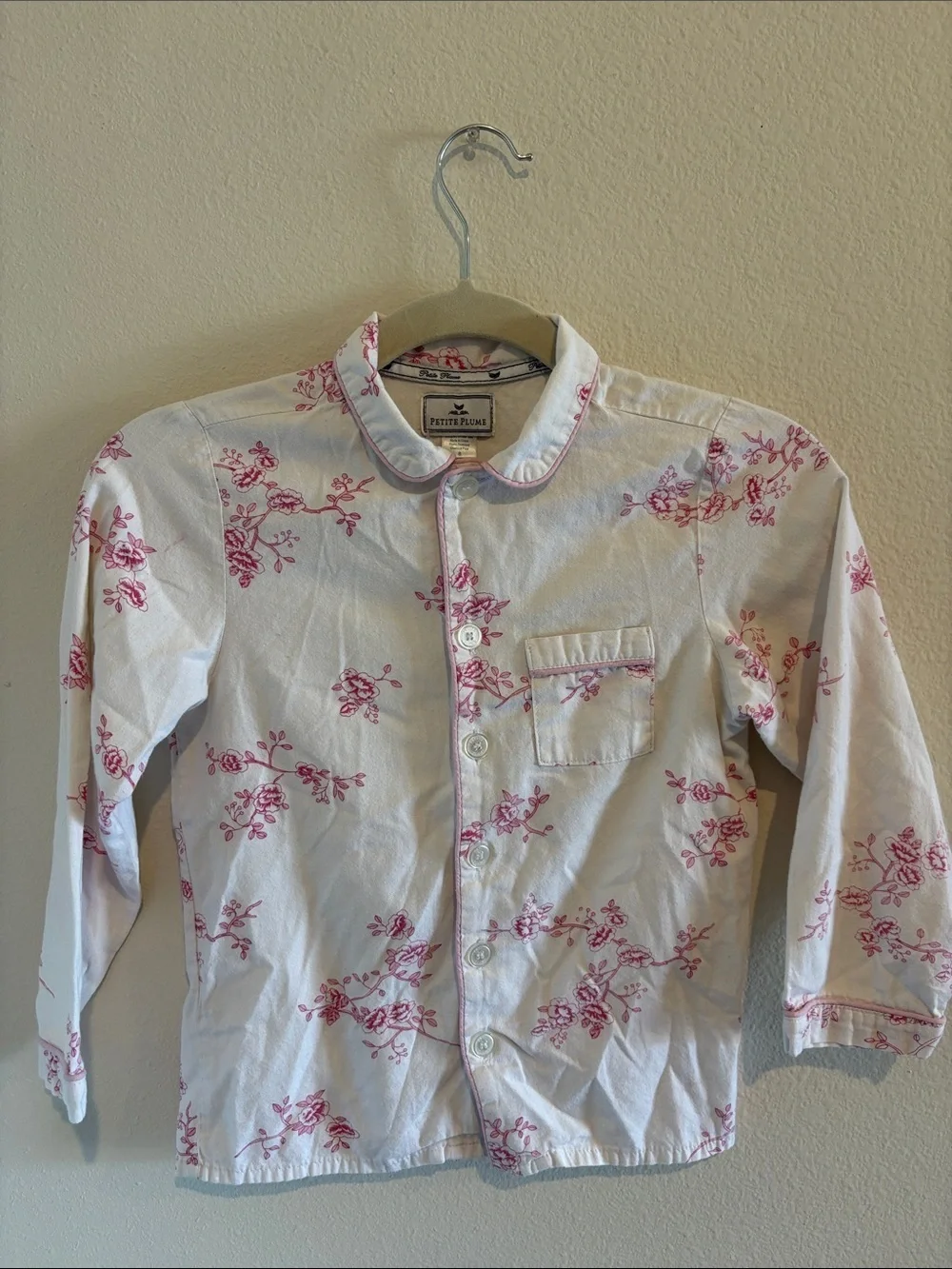 Petite plume Girl's English Rose 2-Piece Pajama Set in Pink & white Floral print